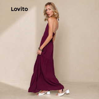 Lovito Vestido Feminino Longo Frente Única DRB18311861