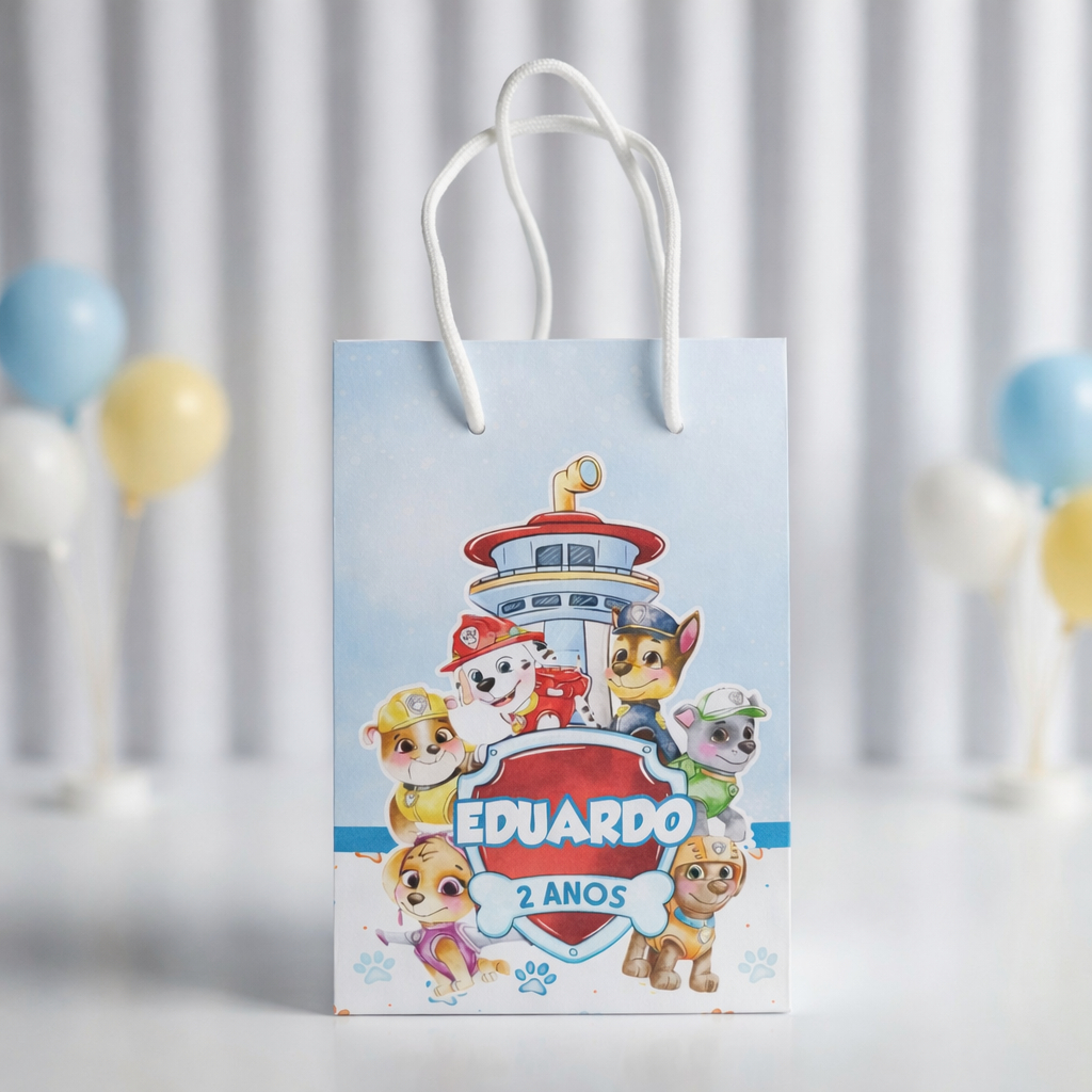 SACOLINHA PATRULHA CANINA AQUARELA AZUL PERSONALIZADO/LEMBRANCINHA/MIMO DE FESTA