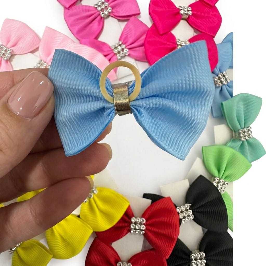 Detalhes do Kit de Laços Pet Fêmea Com 100 Unidades Lacinho Borboleta PetShop Banho e Tosa