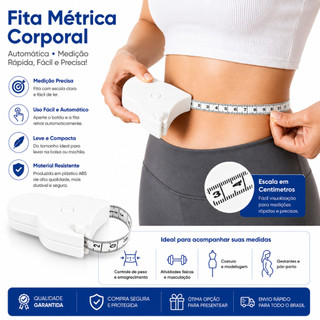 Fita Métrica Automática Branco Corporal Fitness Medida Academia Busto e Cintura