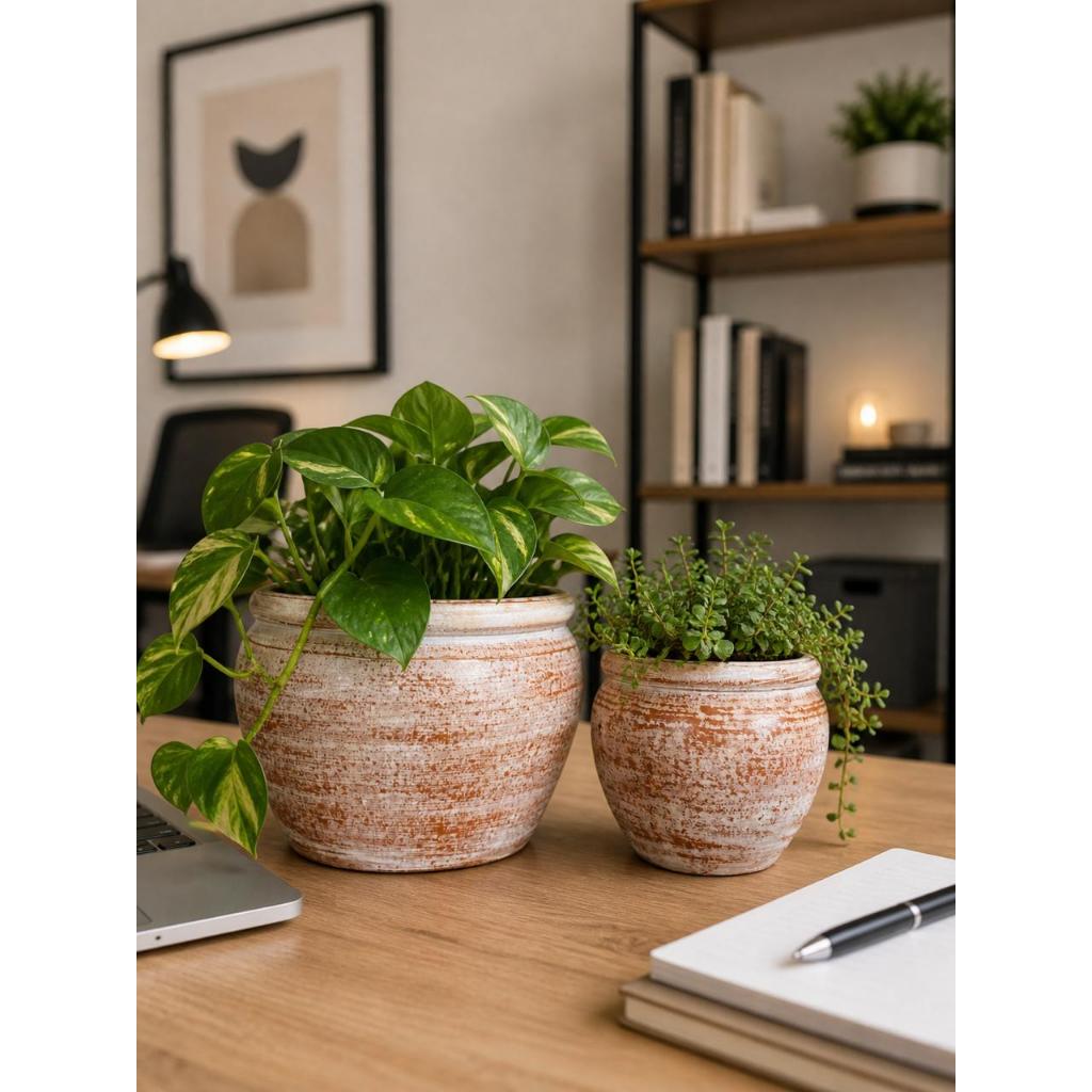 Kit 2 Vasos de argila/barro pintados para suculentas e plantas pequenas, pote 11 e pote 6