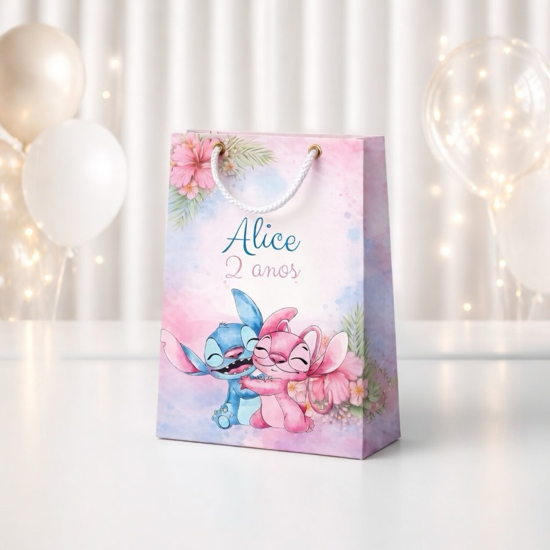 Sacolinha P STITCH E ANGEL= Personalizados /Lembrancinha de Festa /Aniversário - SACOLINHA SURPRESA- PEGUE E MONT