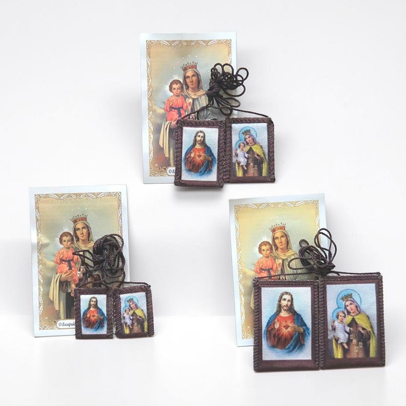 Escapulário Tecido Nossa Senhora do Carmo e Sagrado Coração de Jesus — Proteção e Devoção Carmelita