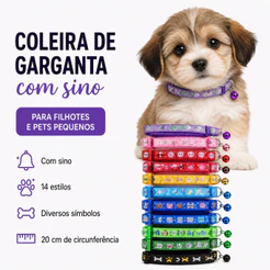 Coleira de Gato com Sininho Regulável Colorida para Localizar Gatinho Filhote ou Adulto