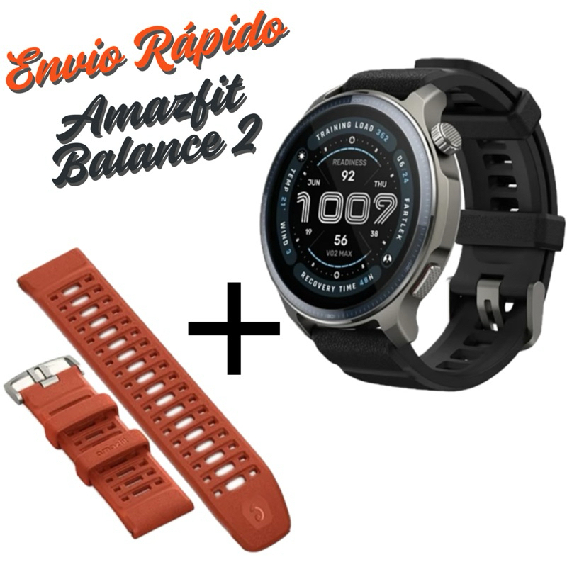 Amazfit Balance 2 Smartwatch Original + 2 Pulseiras (Preta e Laranja)