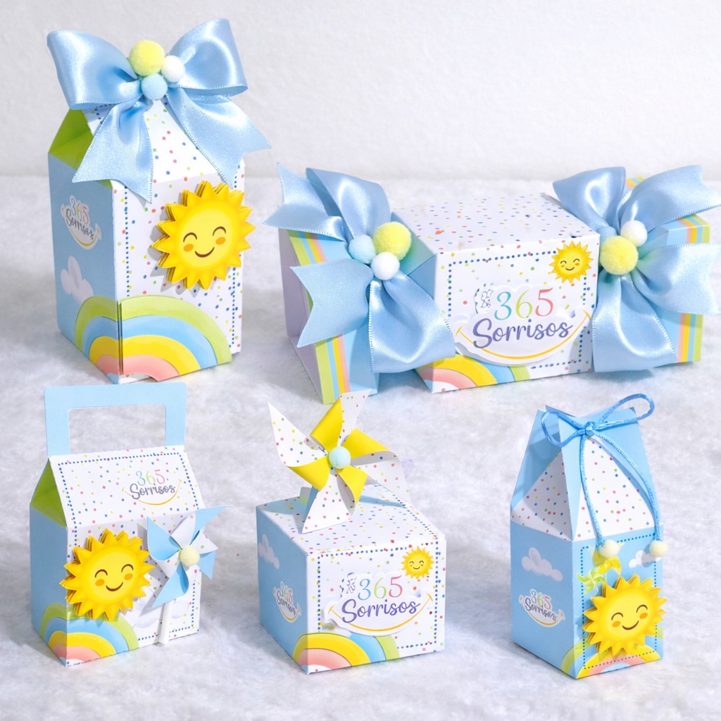 Kit 20 Lembrancinhas 365 Sorrisos Personalizado | Kit Festa Infantil | Aniversário | Caixa Milk | Pirâmide | Caixa Bala
