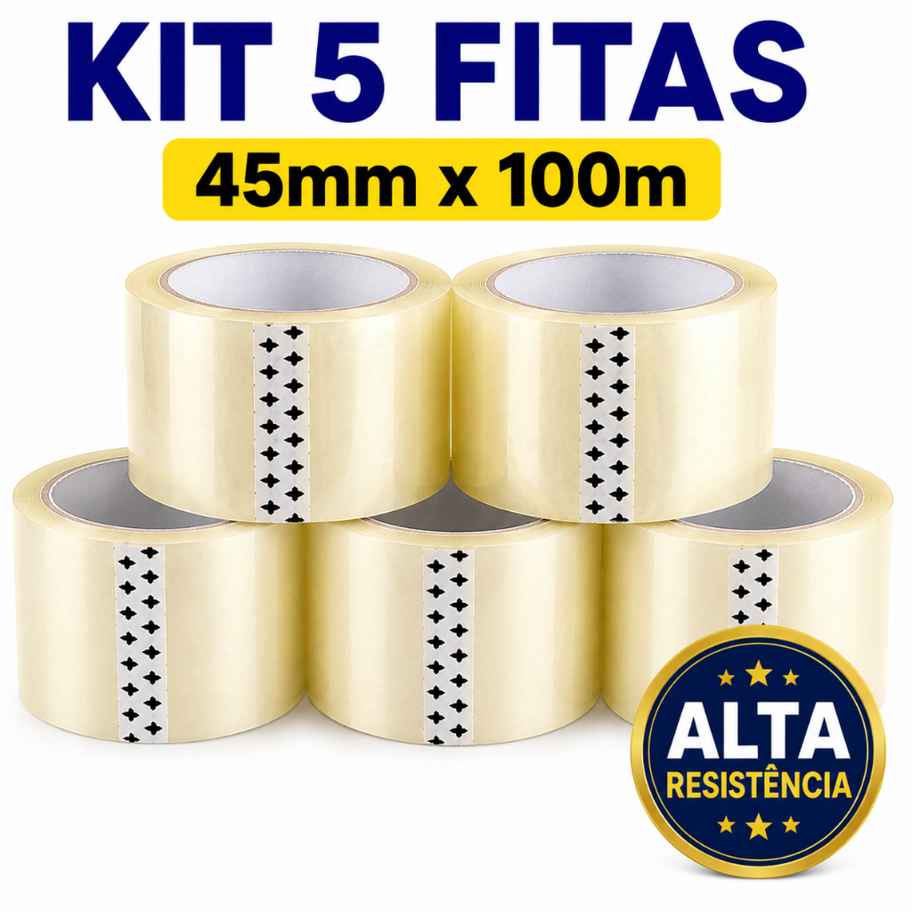Fita Adesiva Transparente 45mm x 100m Kit 5 10 20 Unidades Alta Resistência Para Embalagem Envio