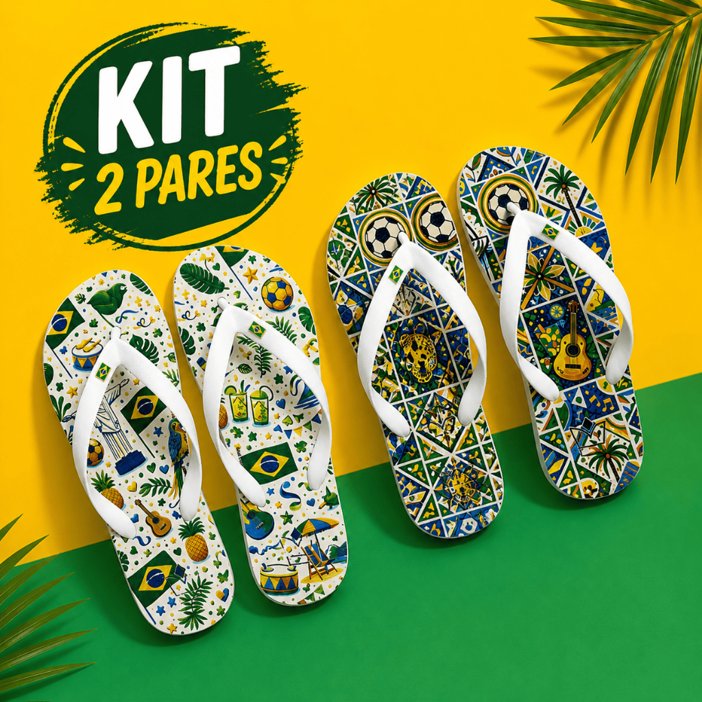 Chinelo Feminino Estampado Brasil Colorido Confortável Antiderrapante Verão