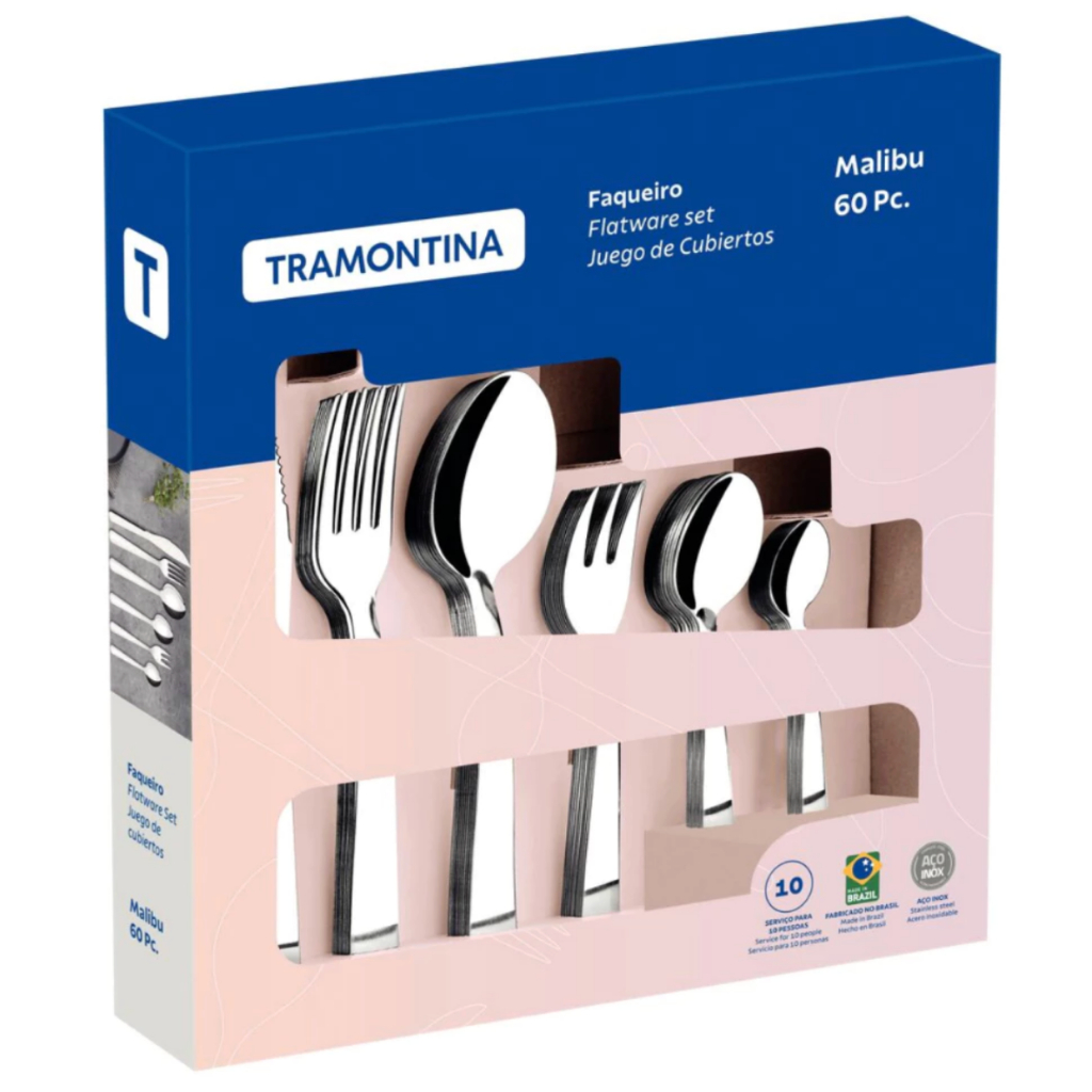 Conjunto de Talher 60 Peças Inox Malibu Tramontina Original