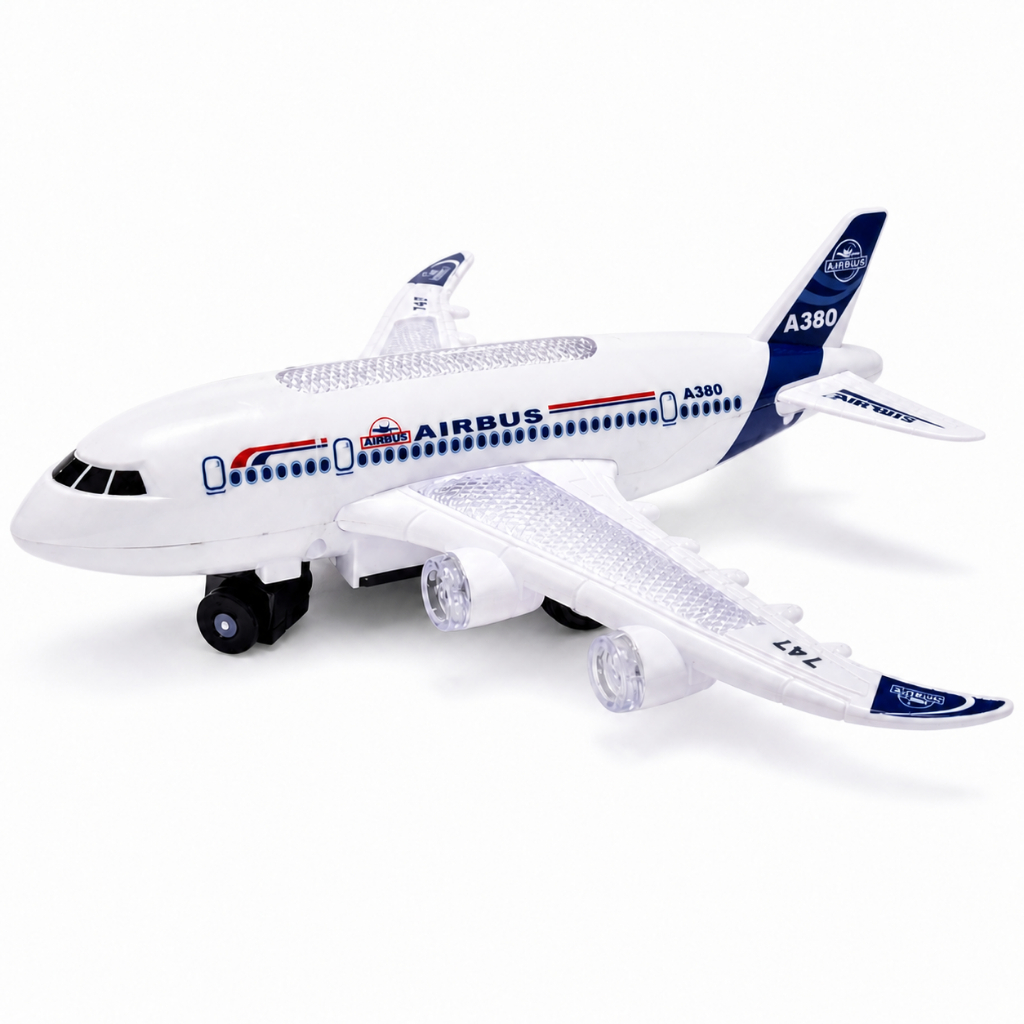 Avião Brinquedo Com Som Luz Bate E Volta Airbus.