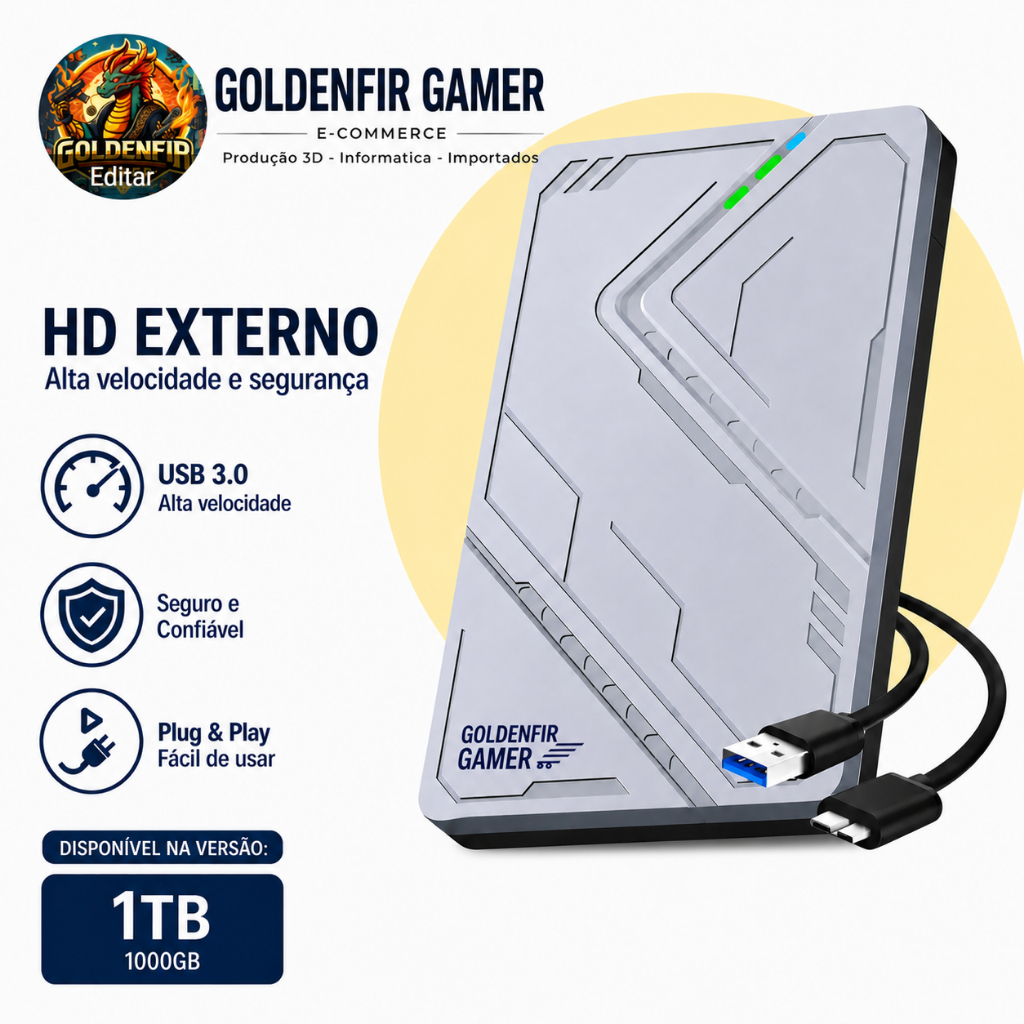 HD Externo 1 Tb Usb 3.0 Notebook Ps3/ps4/ps5 Xbox Seriesx Mac Tvbox Gamer Armazenamentos E Backups Com Led Azul Infokit