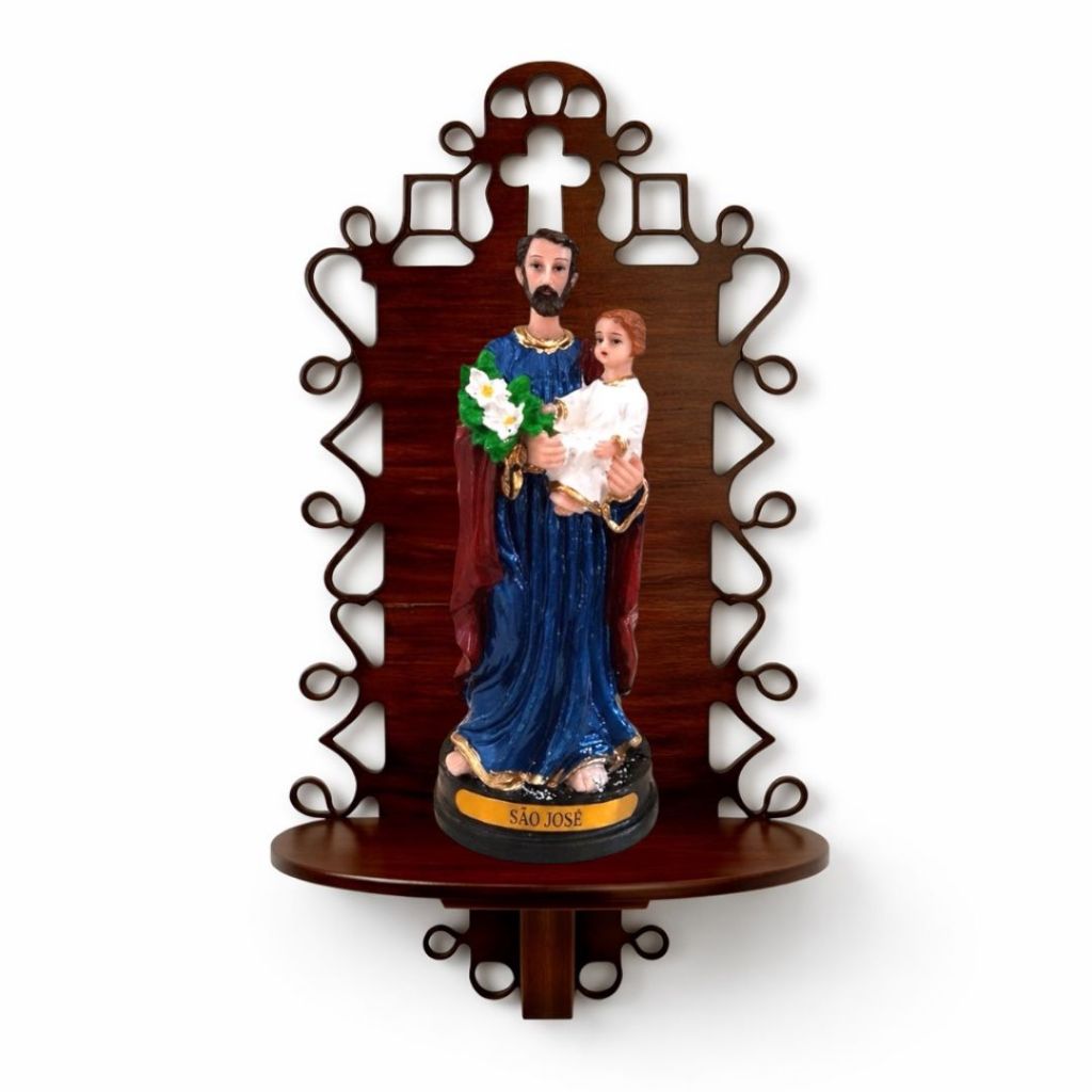 Imagem São José Resina 15cm com Suporte de Madeira para Parede Sala Quarto Decoração