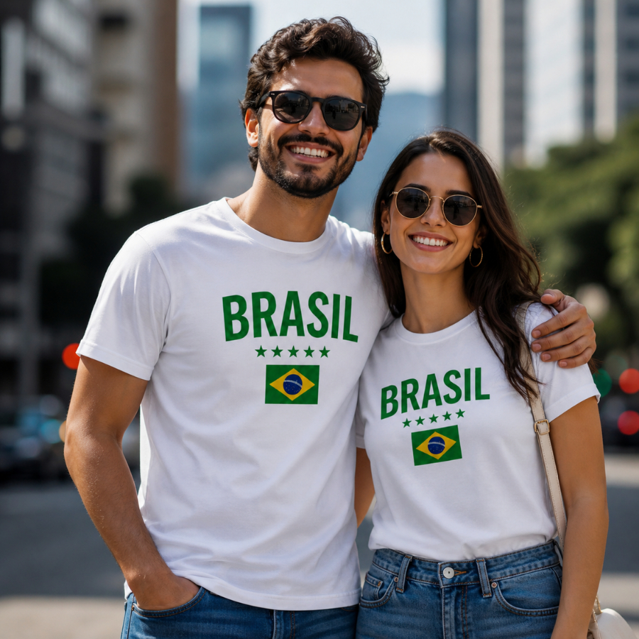 Kit 2 Camisa Brasil Casal Mozao Camiseta Estampada Copa 2026 Blusa Algodao Leve e Confortavel