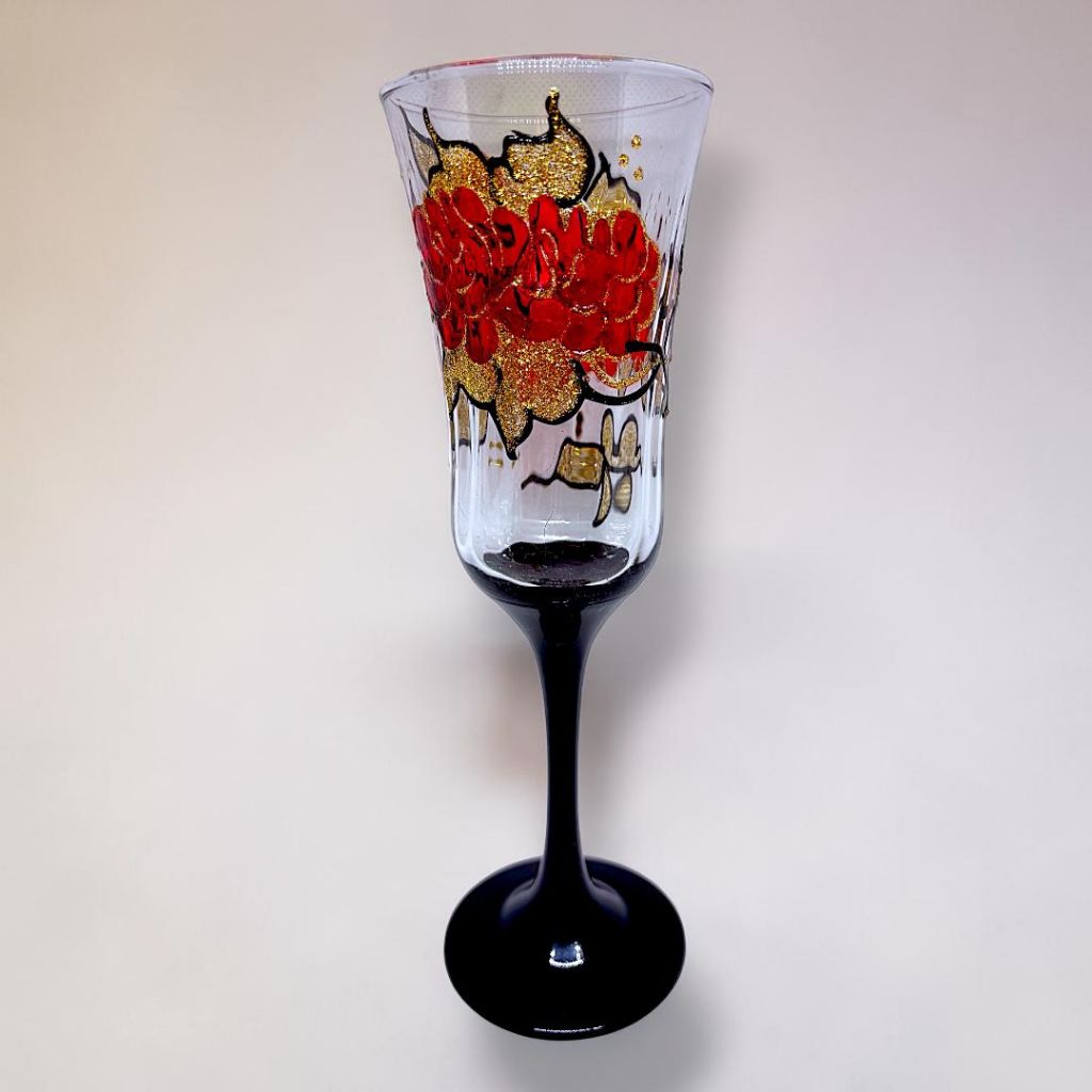 Taça Pomba Gira Champanhe Dourada e Vermelho - Maria Padilha Mulambo Sete Saias Rosa Caveira Ritual Umbanda Vidro