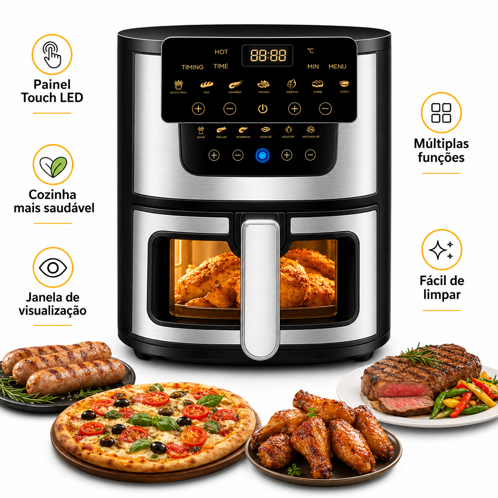 Air Fryer 7L Grande Fritadeira Elétrica Sem Óleo para Família com Timer e Controle de Temperatura