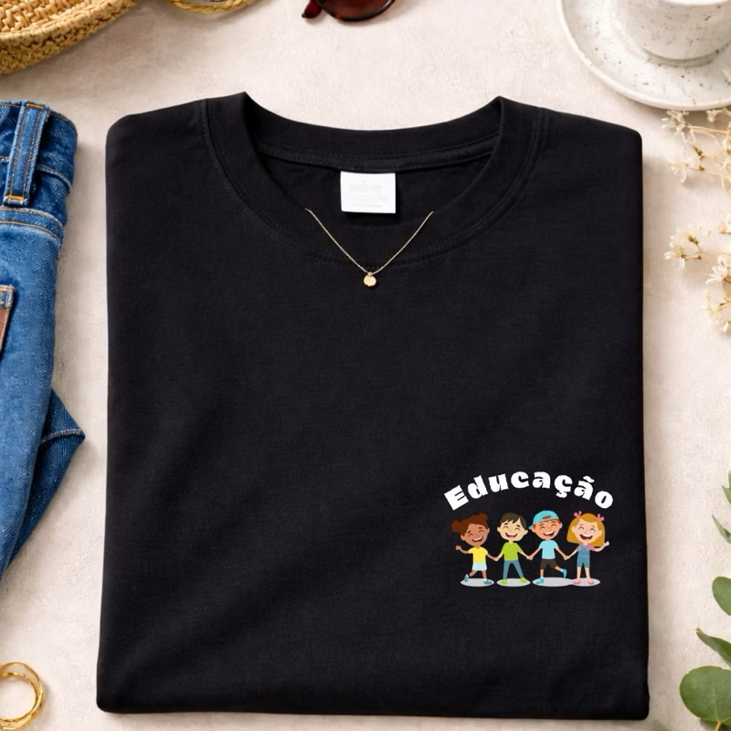 Camiseta Educação 100% Algodão Escola T-shirt Blusa Camisa Unisex Feminina Masculina Pedagogia