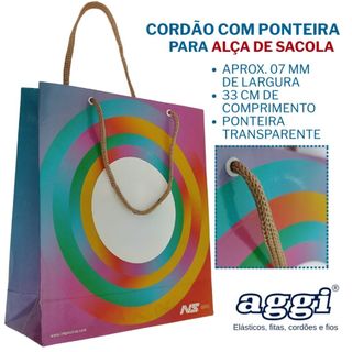 Alça de Cordão Nylon para Sacolas de Papel com Ponteira Preta Branca Cor AGGI - 6/1 - 7mm com 33cm