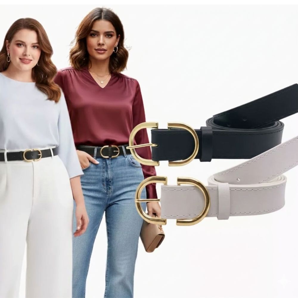 Kit 2 Cintos Femininos Fivela Dourada Plus Size G1 G2 G3 Largura 2.5cm Moda Elegante - Drica