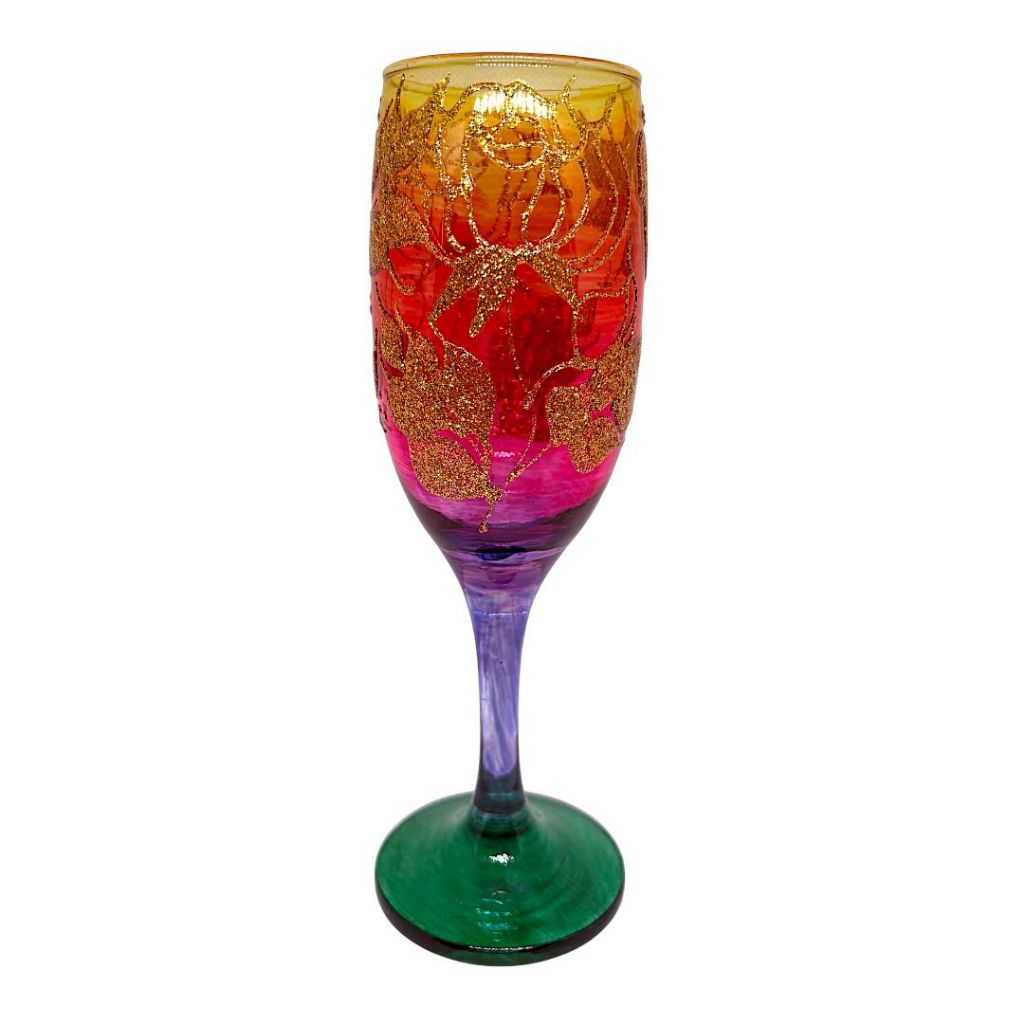 Taça Gallant Cigana e Pomba Gira Colorida Flores Douradas Vidro Luxo Ritual Umbanda Quimbanda