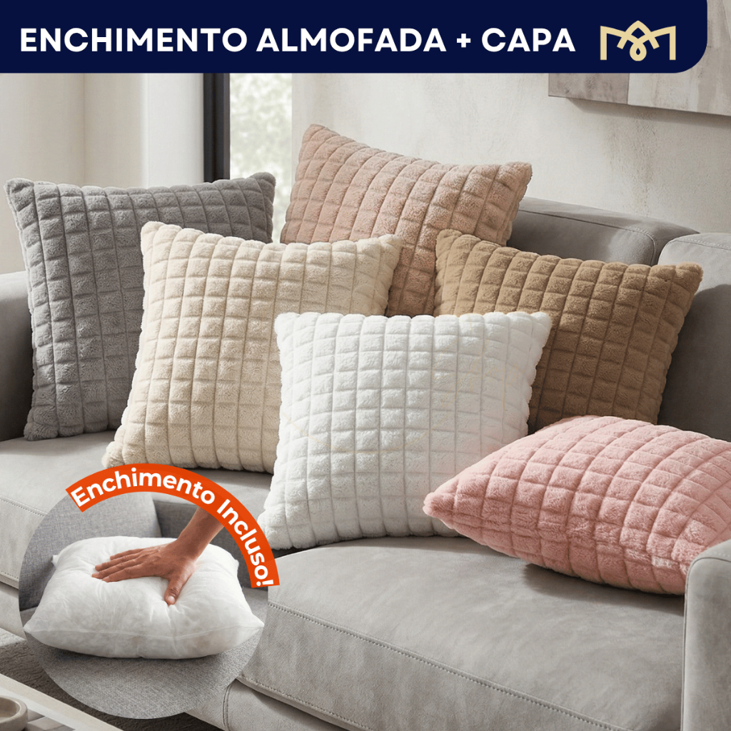 Kit 2 e 4 Capas De Almofada E Enchimento Jolie Pelúcia Aveludada Toque Macio Wave Soft Decorativa
