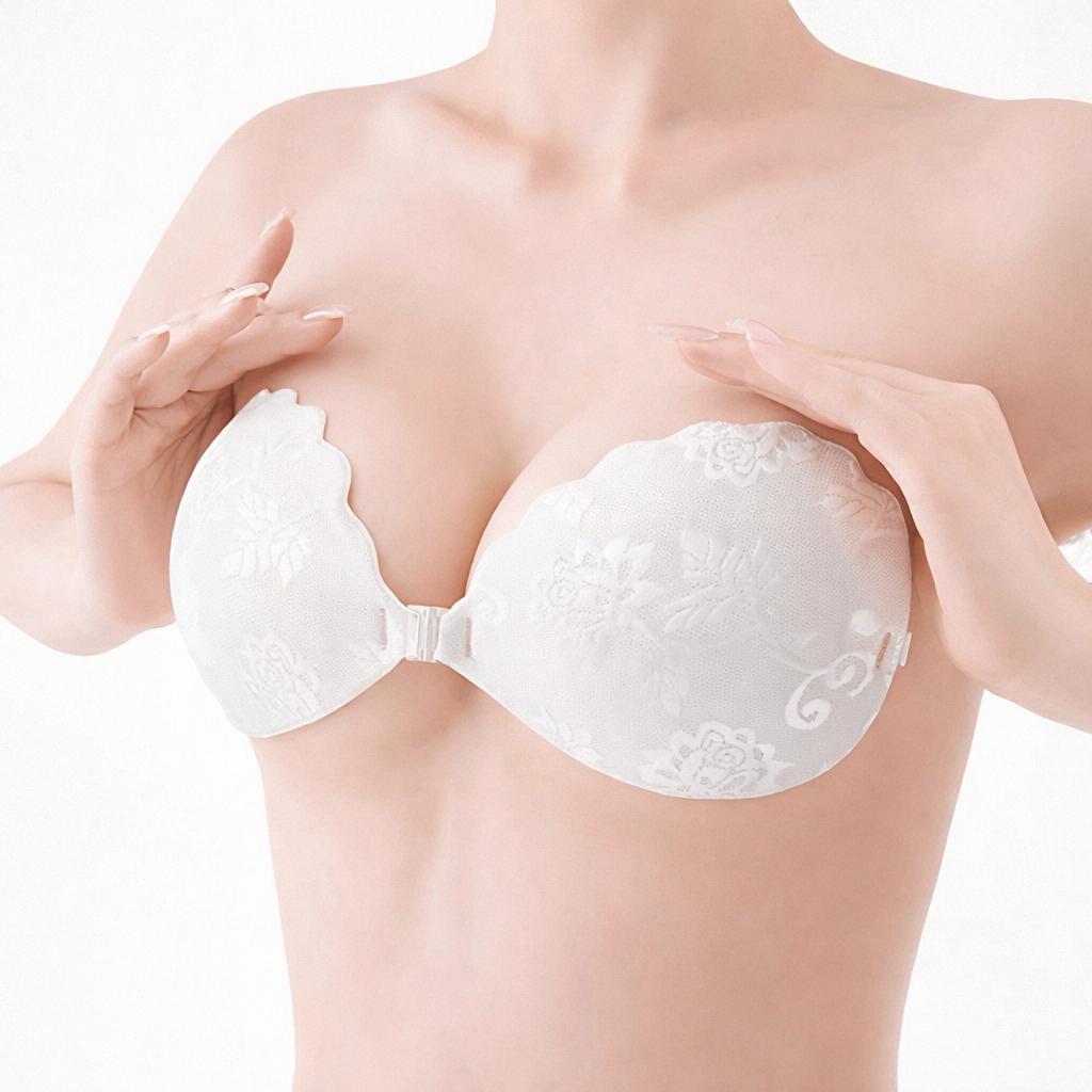 Sutiã Adesivo de Renda Fino Invisível Push Up Natural Não Marca Decote Perfeito