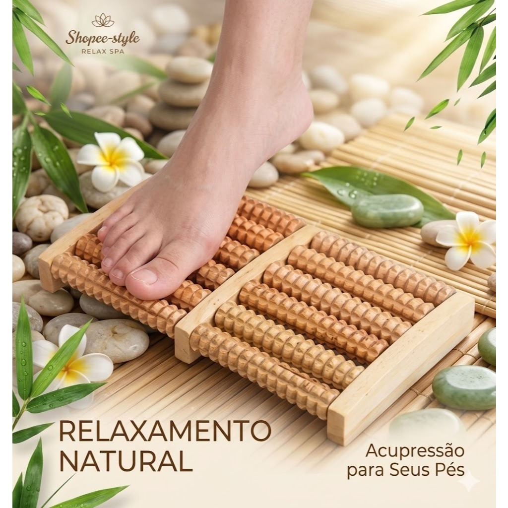 Massageador De Madeira Para Pés 6 Rolos Alivio Anti Fadiga Maderoterapia Costas Pernas Pescoço