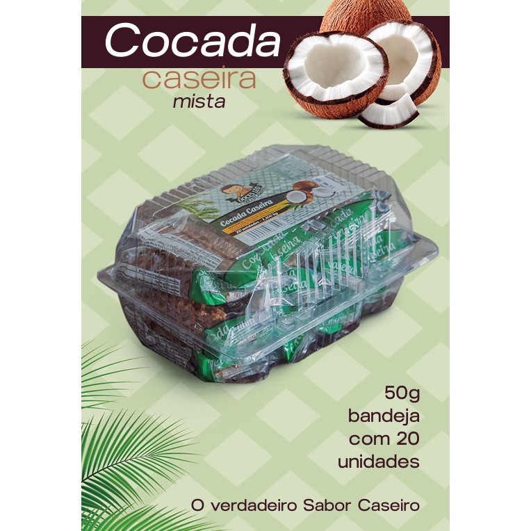 Cocada Caseira Mista Cremosa - Bandeja c/ 20 Unidades (50G cada).