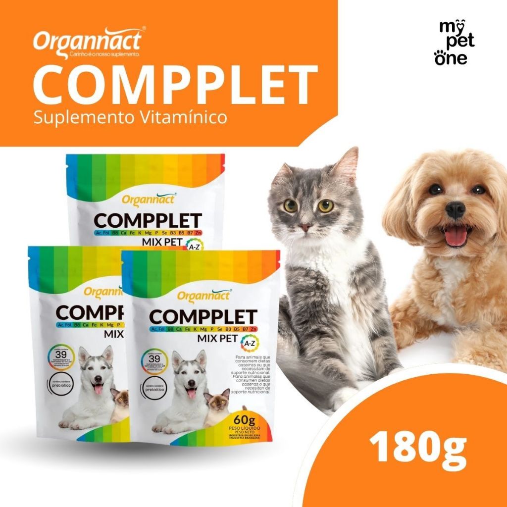 Kit com 3 Suplemento Compplet Mix Pet A-Z Organnact 60g Para Cães e Gatos