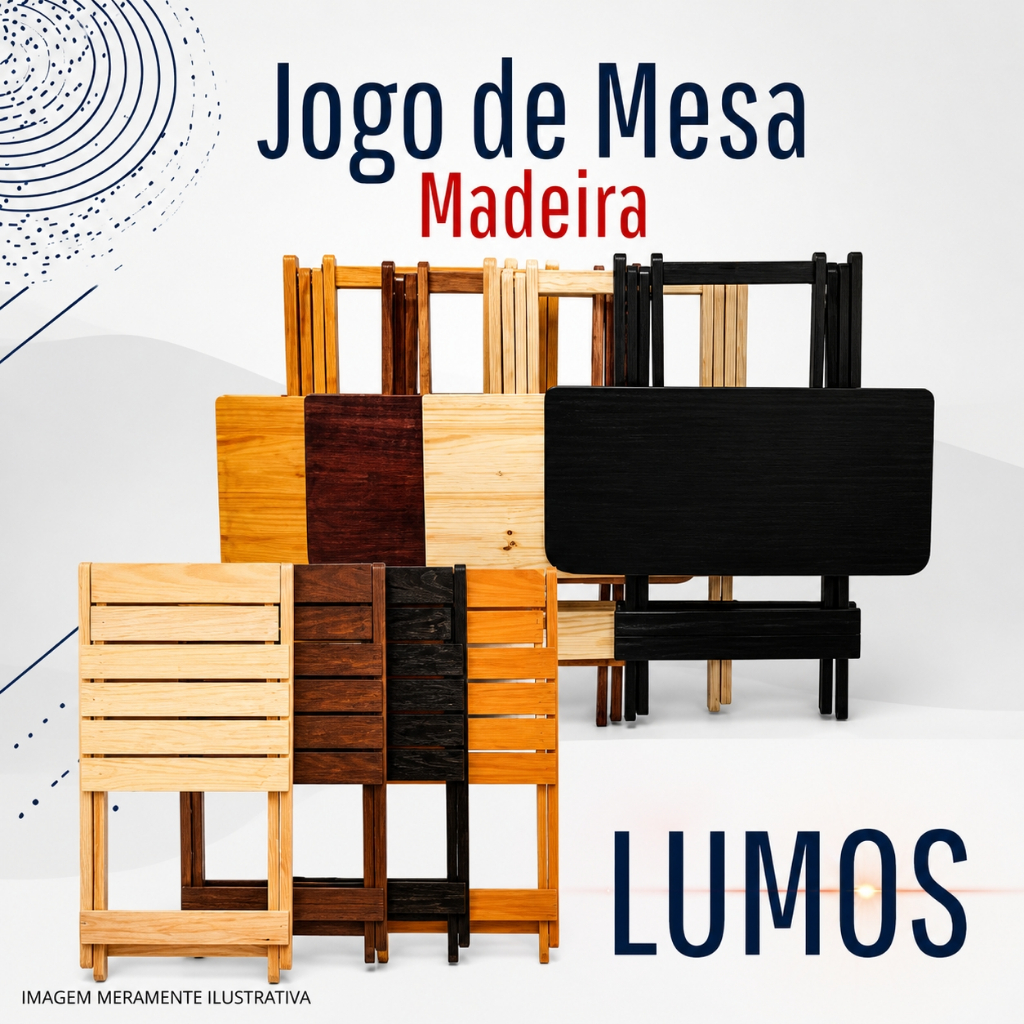 KIT JOGO DE MESA MADEIRA DOBRÁVEL COM 4 CADEIRAS - BAR RESTAURANTE ÁREA GOURMET