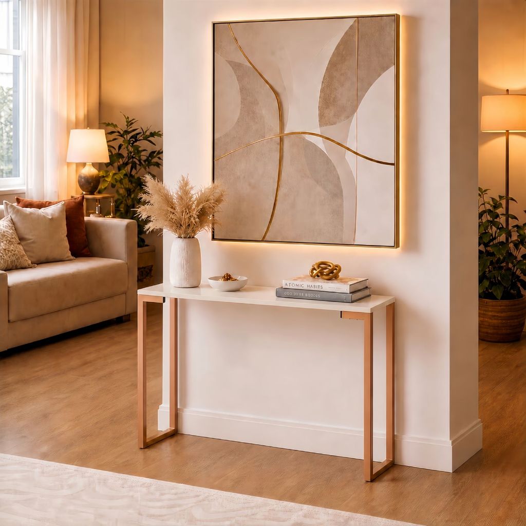 Aparador Buffet Industrial 90cm Mesa Sala Hall de Entrada Decoração Pés Rosé Gold