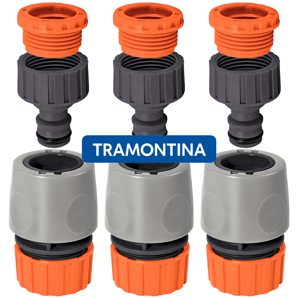 Kit 3 Engate Rápido + 3 Adaptador Rosca 3/4 x 1/2 Mangueira Torneira Tramontina