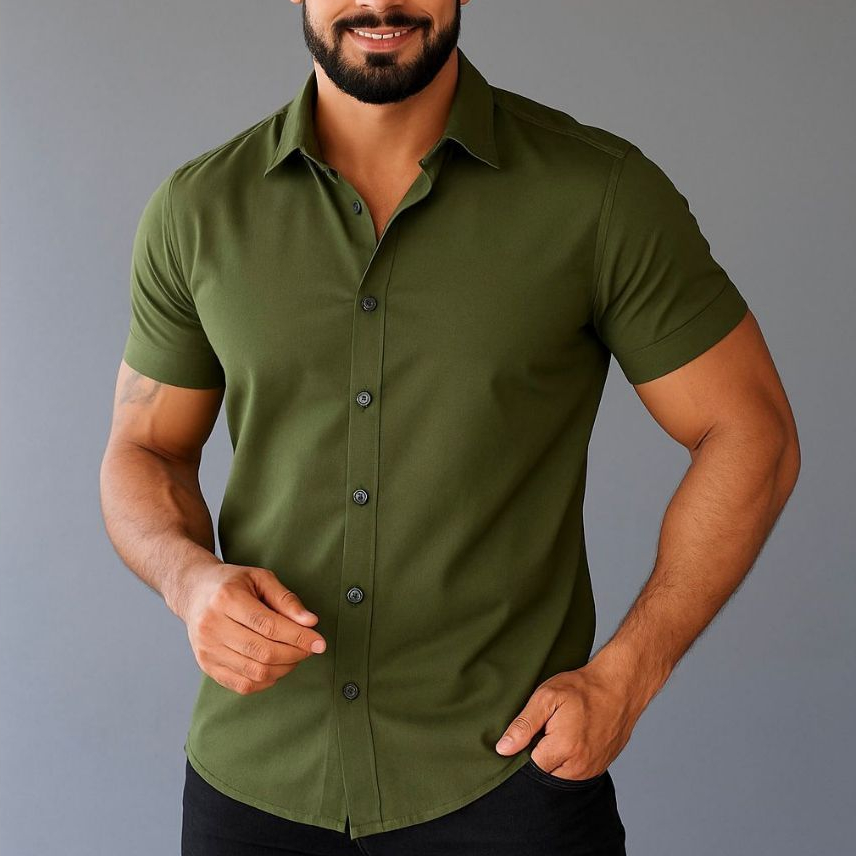 Camisa Masculina Manga Curta Estampada Com Botões Social Floral Estilo Havaiana Lisa