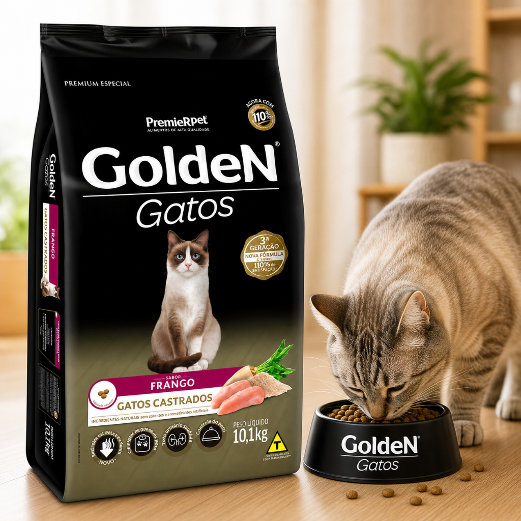 Premier Pet Ração Golden Para Gatos Adultos Castrados - 10 1Kg - Sabor Frango