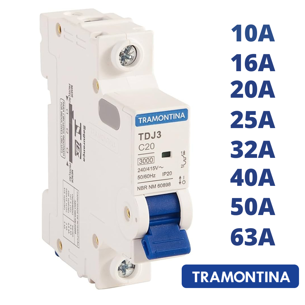 Disjuntor Tramontina Din 1p Monopolar Original 10a Até 63a
