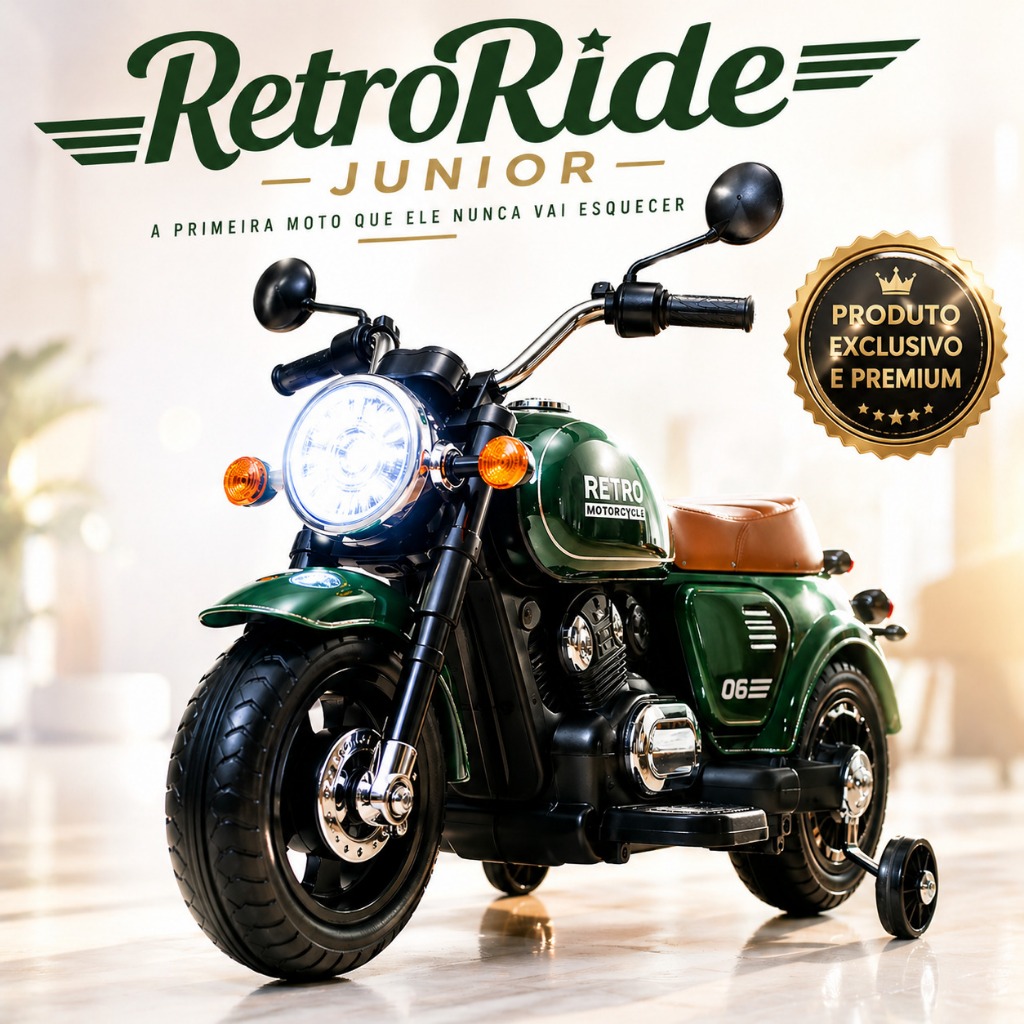 Moto Elétrica Infantil Retrô Verde Prime Bateria Brinquedo Criança  Presente Passeio Seguro Promoçãp