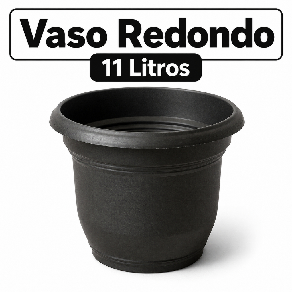 Vaso Plástico 11L Redondo Grande Plantas Jardim Flores Horta Cachepô Redondo Resistente Decorativo Cultivo Casa Varanda
