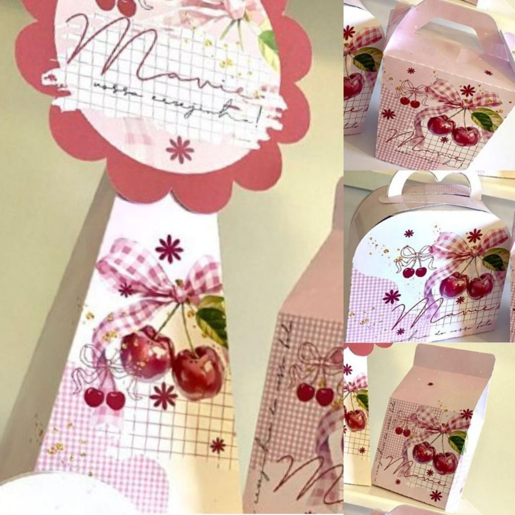 Caixinhas personalizadas Cerejinhas PEGUE E MONTE Kit Festas Aniversário Lembrancinhas