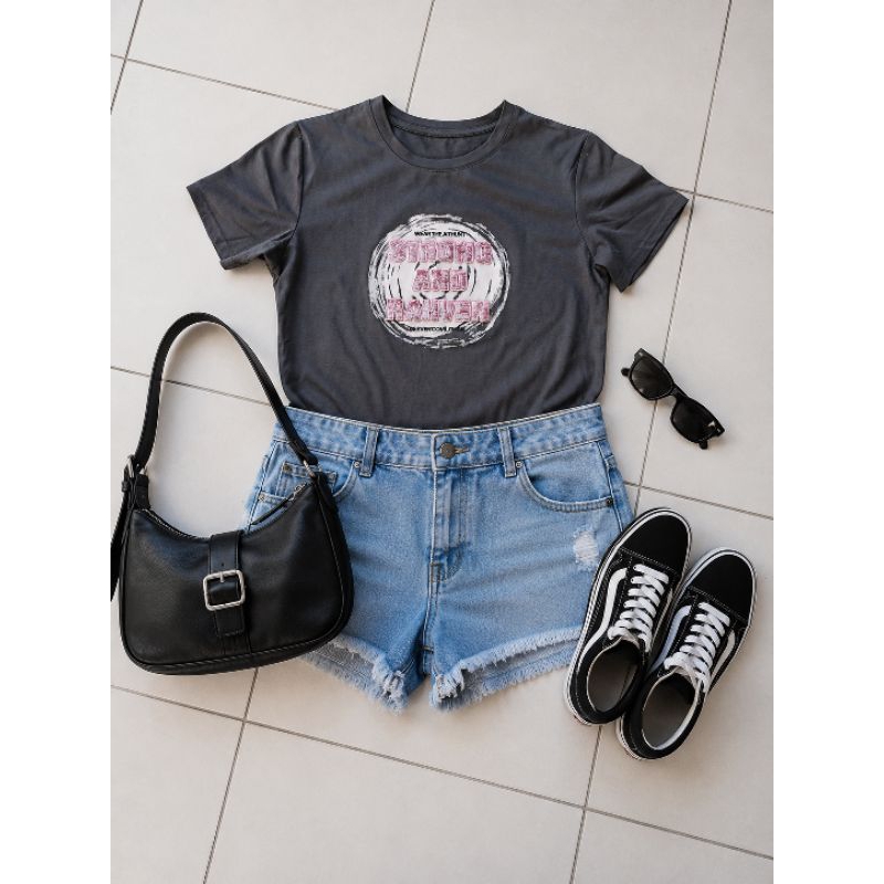 camiseta feminina cinza estampada casual tam g blusa feminina manga curta look blogueira moda casual