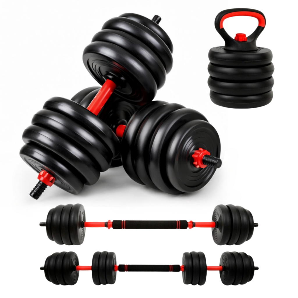Kit Halteres Ajustável 6 em 1 Barra, Anilha e Kettlebell Musculação