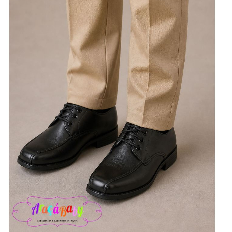 Sapato Social Infantil Preto Fosco Araçá Baby – Clássico Elegante Confortável Antiderrapante Festa Batizado Menino