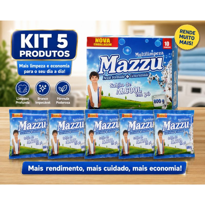 Kit 5 Sabão de Álcool Mazzu 800g