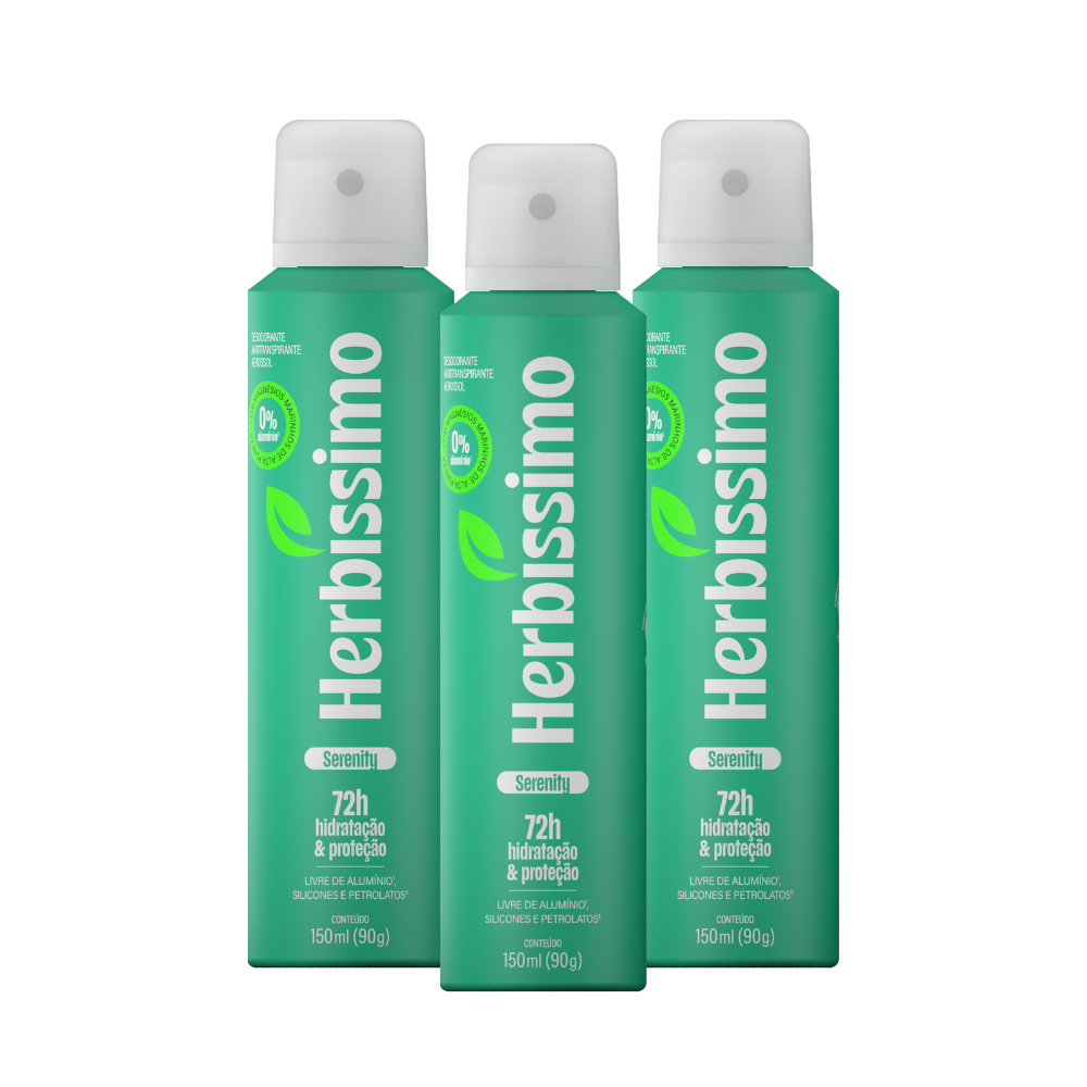 Kit Desodorante Antitranspirante Aerossol Zero Alumínio Herbíssimo Serenity 150ml (3 unidades) · foto 2