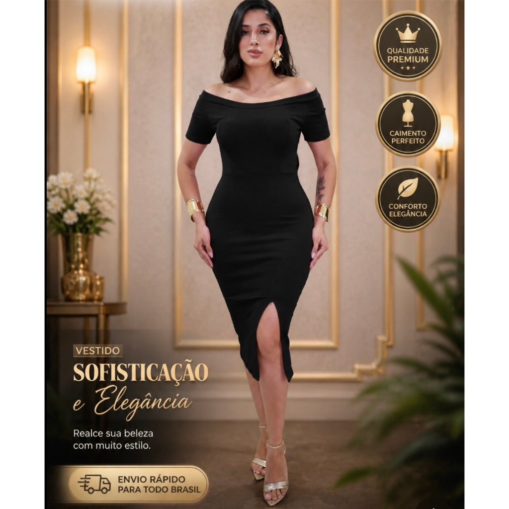 Vestido Feminino Tubinho Midi | Manga Curta | Gola V | Moda Evangélica Elegante