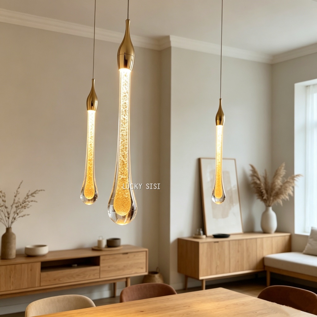 Luminária Pendente Gota Cristal Bolha，Pendente Luminária Led Gota Dourado，Pingente de luz de cristal de luxo，lustre