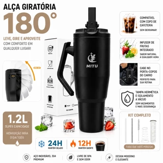 Caneca Térmica 1.2L Inox 304 Premium com Canudo Retrátil, Alça Giratória 180° e Isolamento Térmico