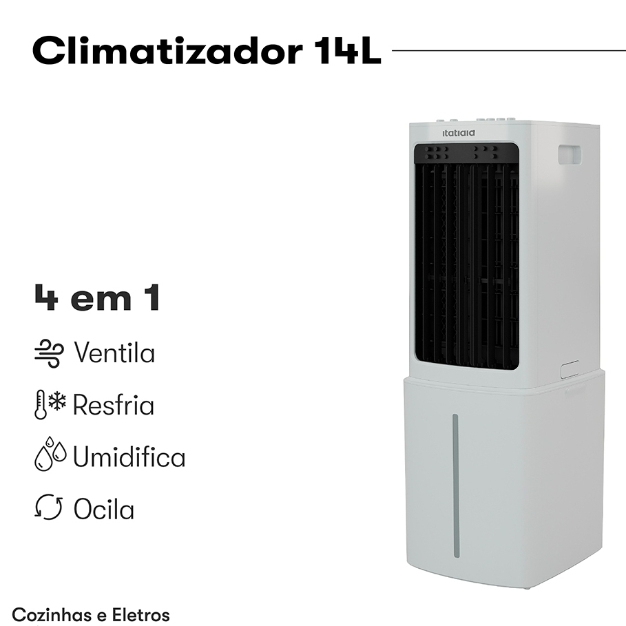Climatizador de Ar Itatiaia 14L 65W 4 em 1 Ventila Resfria Umidifica Oscila