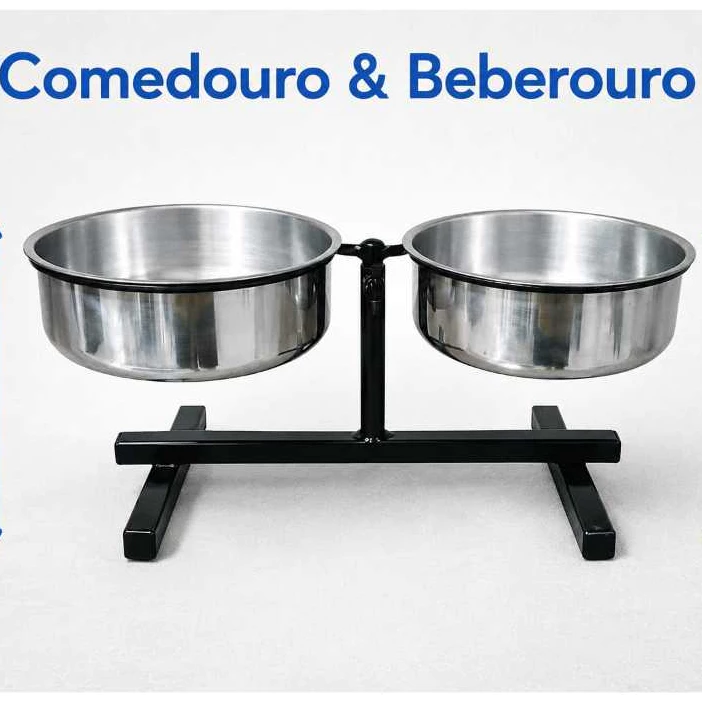 Bebedouro ou Comedouro Pet Duplo com Regulagem de Altura Para Cachorros e Gatos