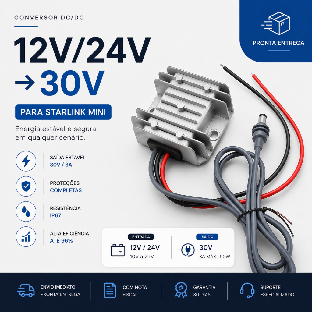 Inversor DCDC Starlink Mini 12/24V para 30V Boost 3A 90W