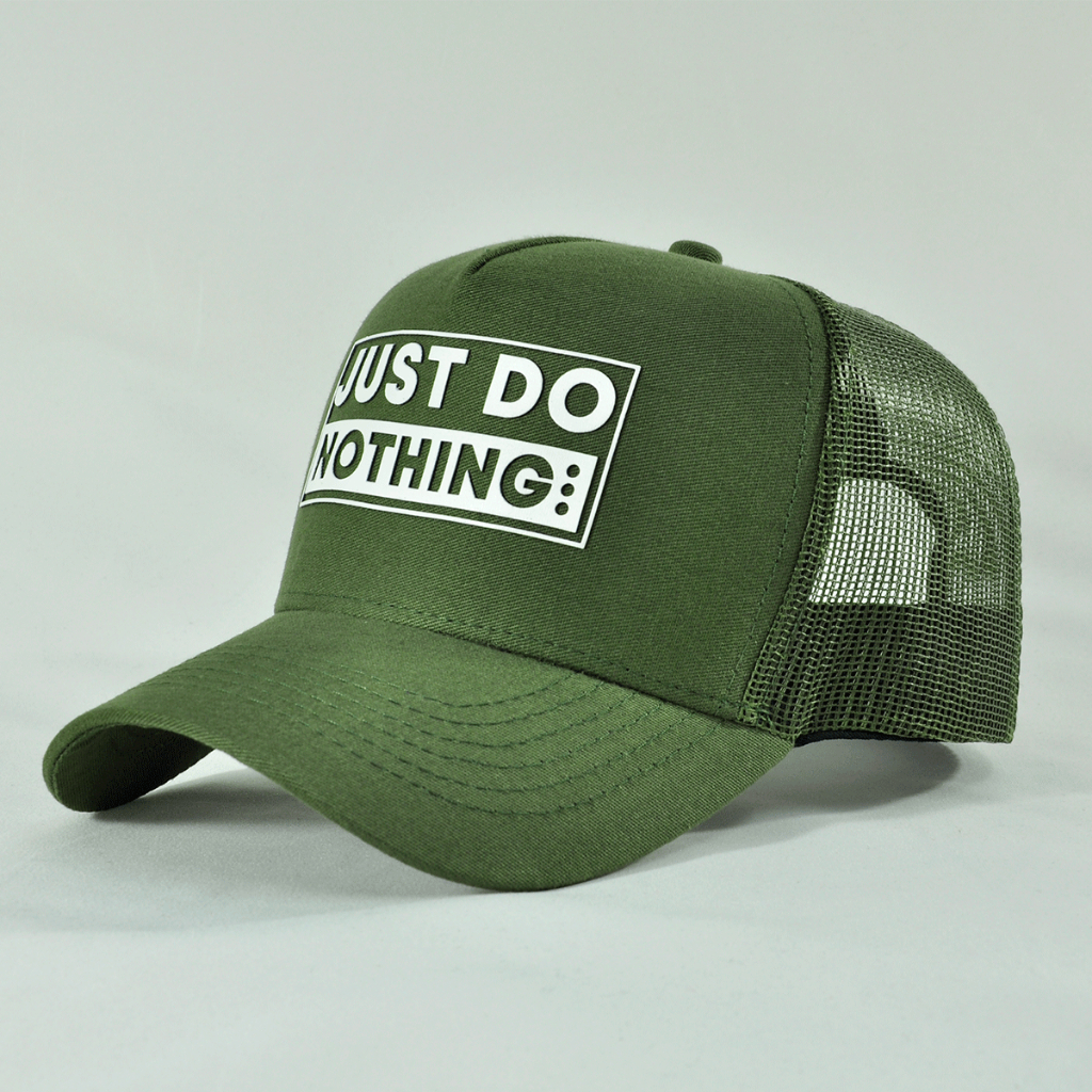 Boné Mants Just Do Nothing Frase Masculino Trucker Verde Tela Estilo Casual Urbano Premium Dia a Dia