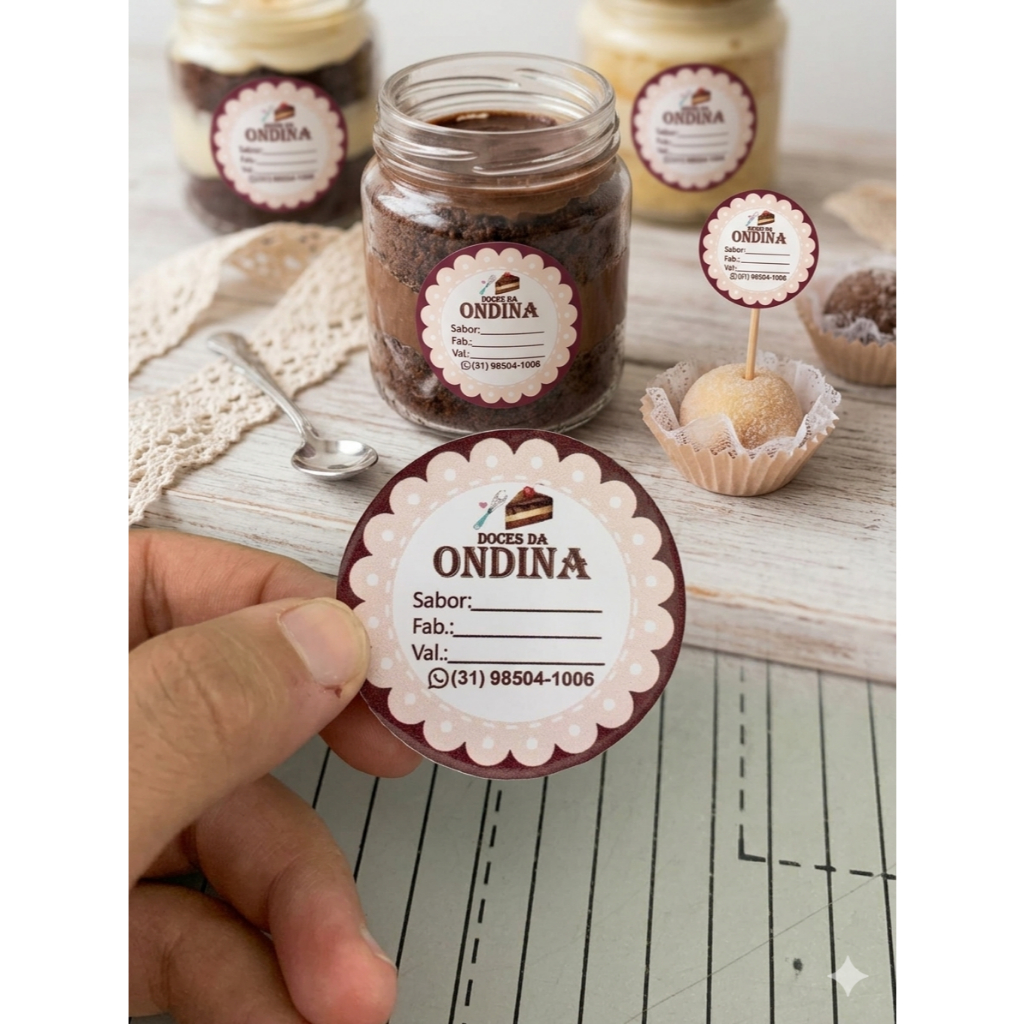 Kit 300un Adesivo Personalizado 4x4cm Vinil Prova Agua Redondo, Quadrado ou Especial Etiqueta Embalagem
